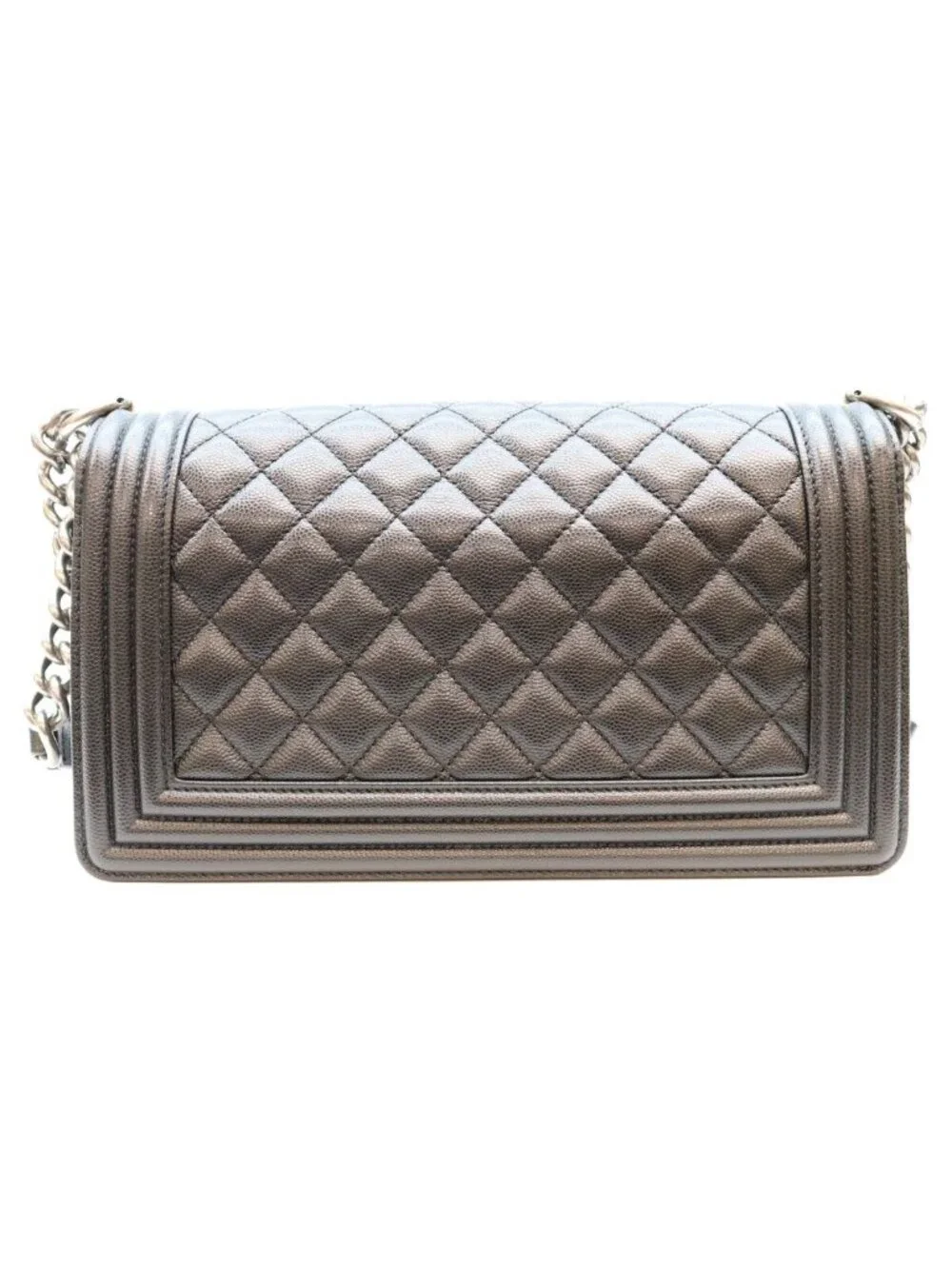 Chanel Black Caviar Silver Boy 25 Medium Chain Shoulder Bag